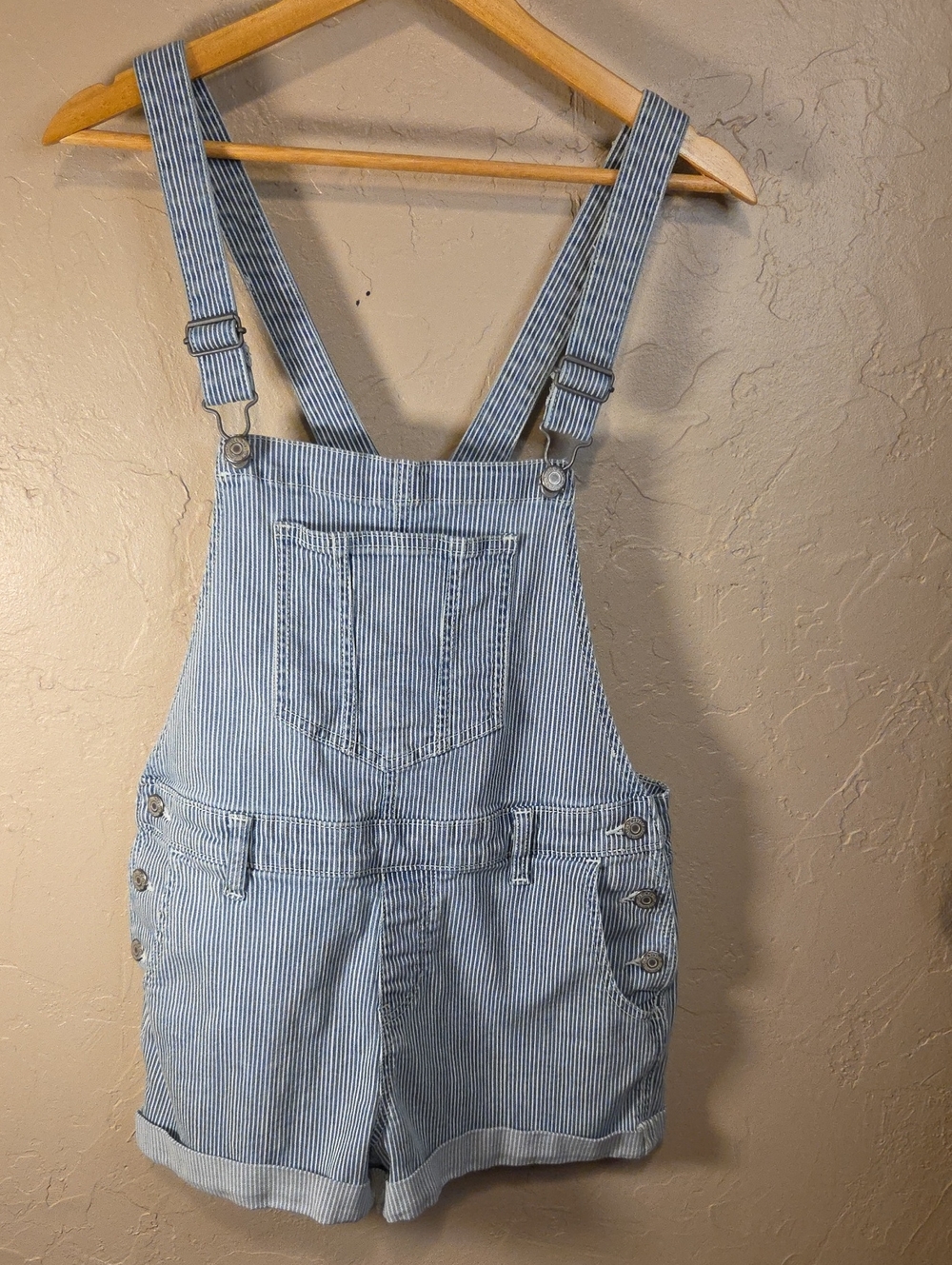 Old Navy Blue and White Striped Denim Overalls Size Small